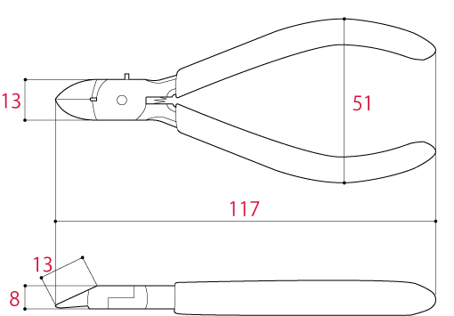 Kìm Cắt Điện Tử 117mm Tsunoda MN-115_drawing