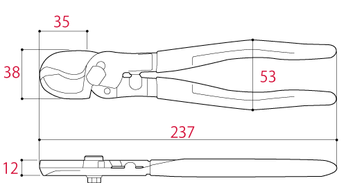 Kìm Cắt Cáp Điện 1 Tay 237mm Tsunoda OH-60_drawing