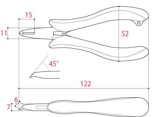 Kìm Cắt Góc 122mm Tsunoda TM-10_drawing