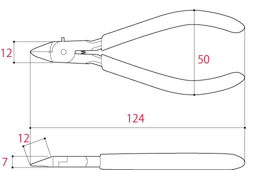 Kìm Cắt Chính Xác Lưỡi Mảnh 124mm Tsunoda PM-120_drawing