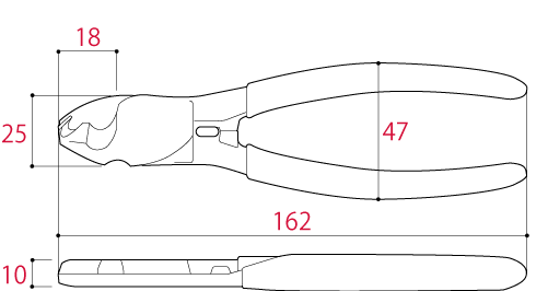 Kìm Cắt Cáp Đảo Chiều 162mm Tsunoda KCC-22_drawing