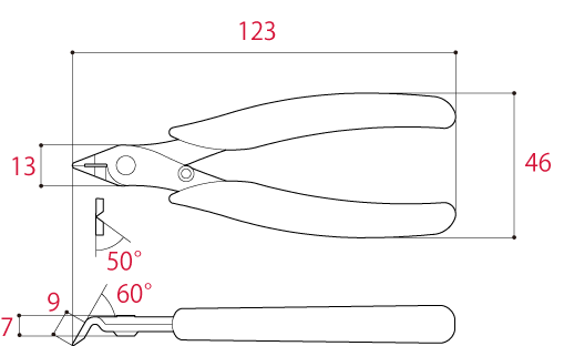 Kìm Cắt Mũi Cong Thép Không Gỉ 123mm Tsunoda SNB-125_drawing