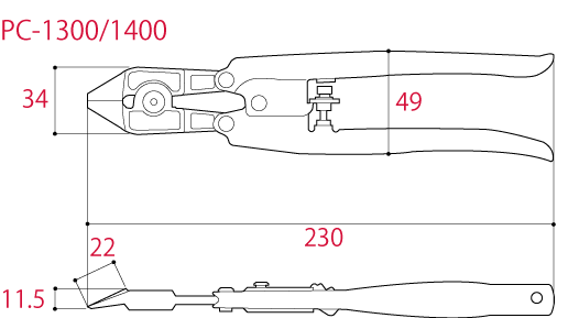 Kìm Cộng Lực Cắt Đồng Thau (Lưỡi Cong) 230mm Tsunoda PC-1300_drawing