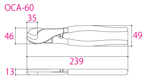 Kìm Cắt Cáp 239mm Tsunoda OCA-60_drawing