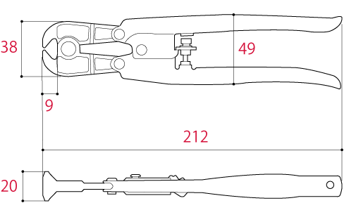 Kìm Cộng Lực Cắt Đinh 212mm Tsunoda PC-1200_drawing