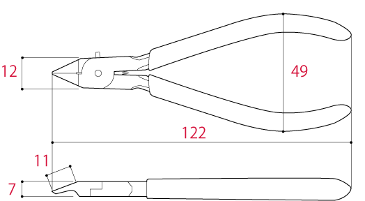 Kìm Cắt Nhựa Lưỡi Mỏng 122mm Tsunoda TN-120_drawing