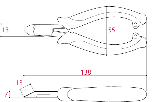 Kìm Cắt Cạnh Bằng Thép Không Gỉ 138mm Tsunoda SN-125DG_drawing