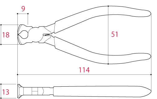 Kìm Cắt Mép 114mm Tsunoda EN-115_drawing