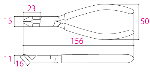 Kìm Cắt Góc 156mm(45°) Tsunoda AN-150A_drawing
