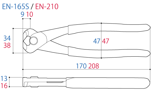 Kìm Cua 208mm Tsunoda EN-210_drawing