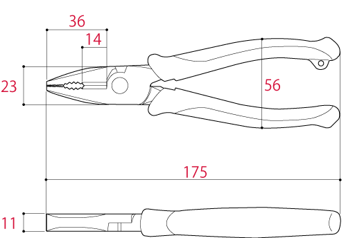 Kìm Điện Đa Năng Bằng Thép Không Gỉ 175mm Tsunoda SP-175DG_drawing