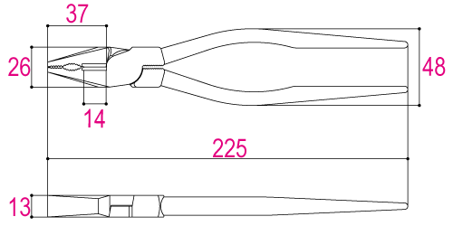 Kìm Điện Nguội Dùng Trong Dầu Nhớt 225mm Tsunoda PPS-225_drawing