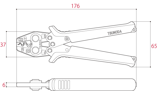 Kìm Bấm Cos 176mm Tsunoda TP-5S_drawing