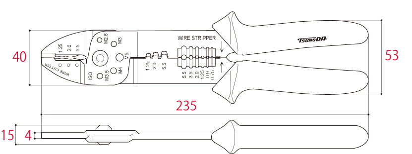 Kìm Điện Đa Năng 235mm Tsunoda AP-06_drawing