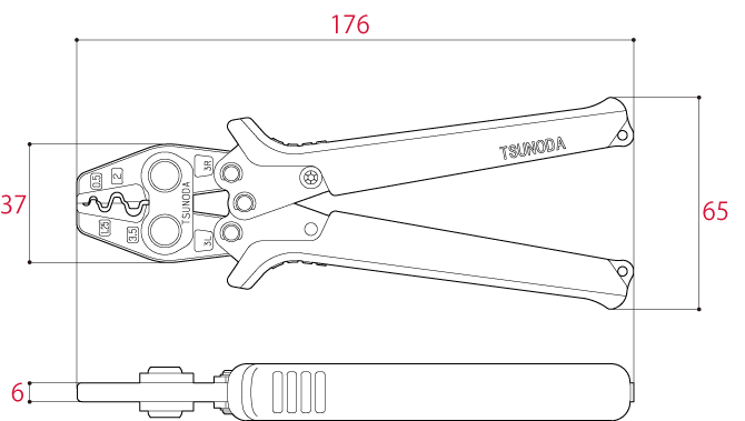 Kìm Bấm Cos 176mm Tsunoda TP-3_drawing