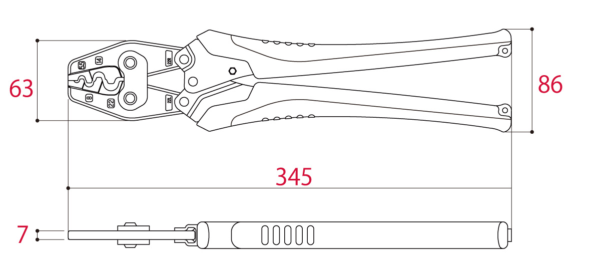 Kìm Bấm Cos 345mm Tsunoda TP-22_drawing