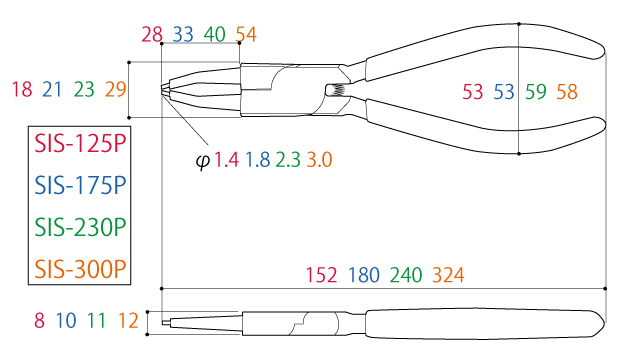 Kìm Mở Phe Mũi Thẳng 240mm Tsunoda SIS-230P_drawing