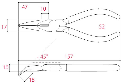 Kìm Mũi Cong 157mm Tsunoda FR-150_drawing