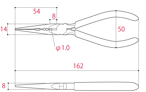 Kìm Mỏ Nhọn Đa Năng 162mm Tsunoda MR-150SP_drawing