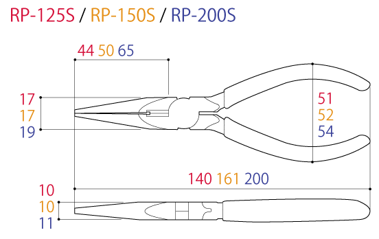 Kìm Mỏ Nhọn 140mm Tsunoda RP-125S_drawing