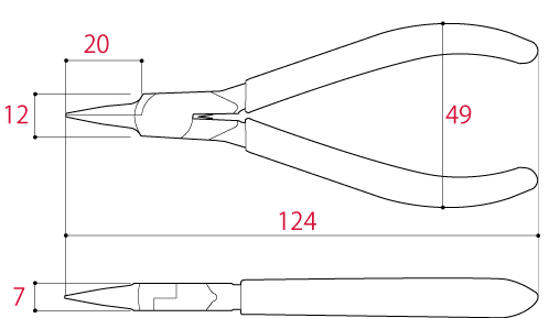 Kìm Mỏ Nhọn Thủ Công Loại Mũi Ngắn 124mm Tsunoda MEB-125_drawing