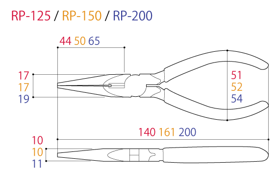 Kìm Mỏ Nhọn 140mm Tsunoda RP-125_drawing