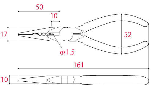 Kìm Mỏ Nhọn Đa Năng Có Lò Xo 161mm Tsunoda KRP-150S_drawing