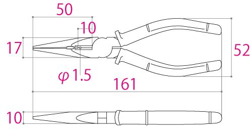 Kìm Mỏ Nhọn 161mm Tsunoda PRP-150HG_drawing