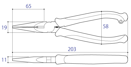 Kìm Nhọn Dài Mũi Thẳng 280mm Tsunoda LRP-280_drawing