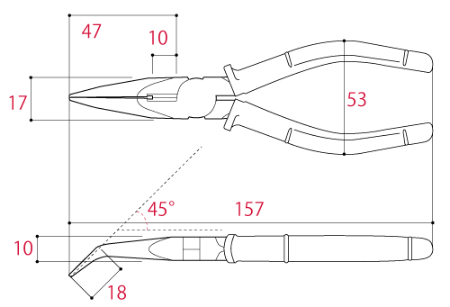 Kìm Mỏ Nhọn Mũi Cong 157mm Tsunoda FR-150HG_drawing