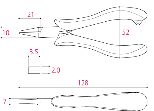 Kìm Mỏ Nhọn Mũi Bằng 128mm Tsunoda TM-07_drawing