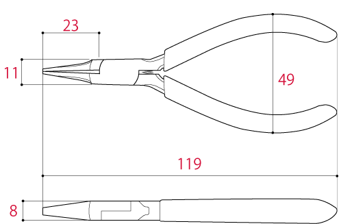 Kìm Mỏ Nhọn Mũi Thẳng 119mm Tsunoda FNP-115_drawing
