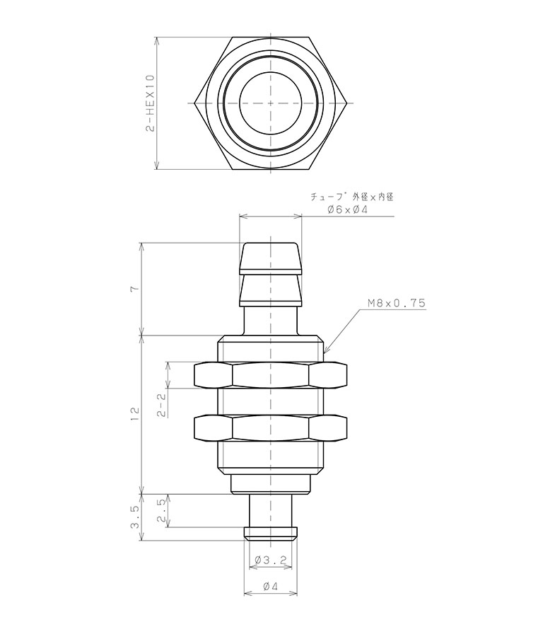 Bộ Nấm Hút Chân Không Và Giá Đỡ, Cao Su Nitrile (NBR), O.D 6 mm, Pisco VPA6RN-6B_drawing