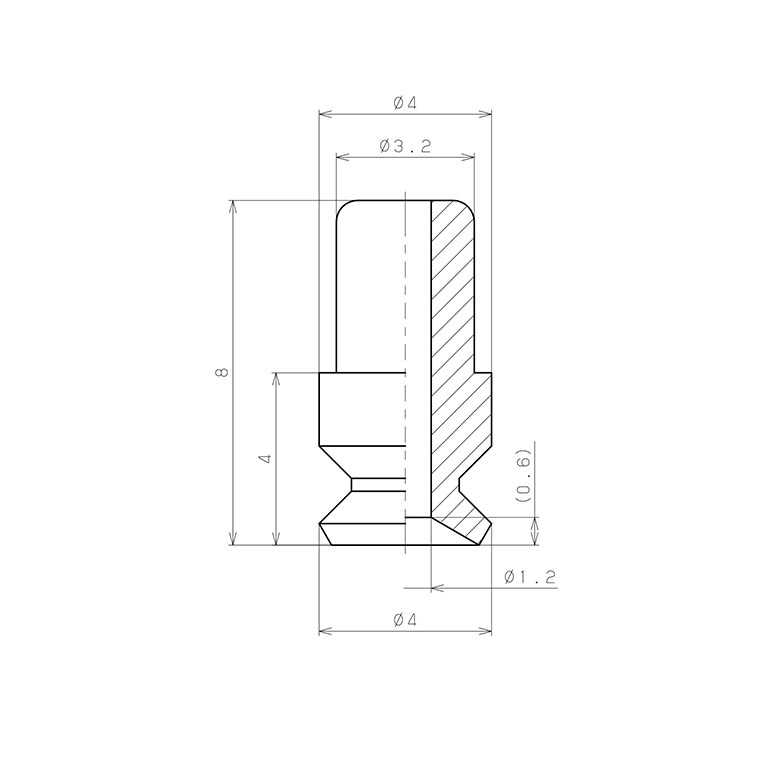 Đầu Nấm Hút Chân Không, Cao Su Fluoro, O.D 4 mm, Pisco VP4RF_drawing