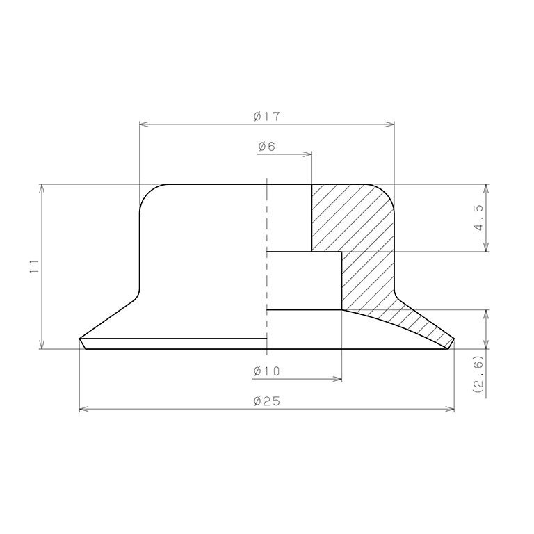 Đầu Nấm Hút Chân Không, Cao Su Nitrile Thực Phẩm, O.D 25 mm, Pisco VP25RG_drawing