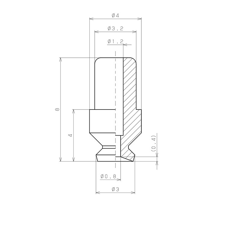 Đầu Nấm Hút Chân Không, Cao Su Fluoro, O.D 3 mm, Pisco VP3RF_drawing
