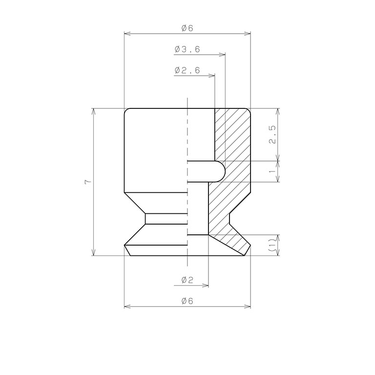 Đầu Nấm Hút Chân Không, Cao Su Fluoro, O.D 6 mm, Pisco VP6RF_drawing