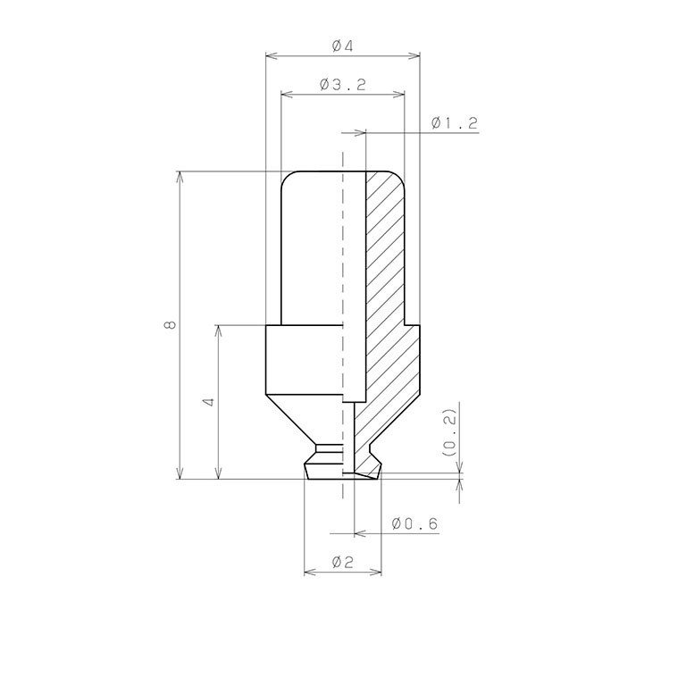 Đầu Nấm Hút Chân Không, Cao Su Nitrile Dẫn Điện (Điện Trở Thấp), O.D 2 mm, Pisco VP2RNE_drawing