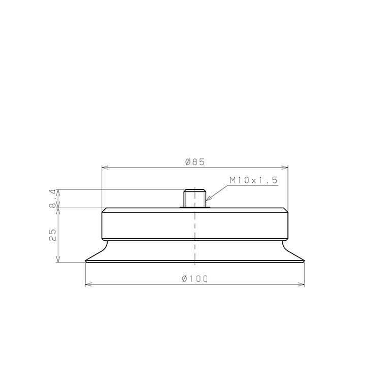 Bộ Nấm Hút Chân Không Có Vít Ren, Silicone, O.D 100 mm, Pisco VP100RS-M10_drawing