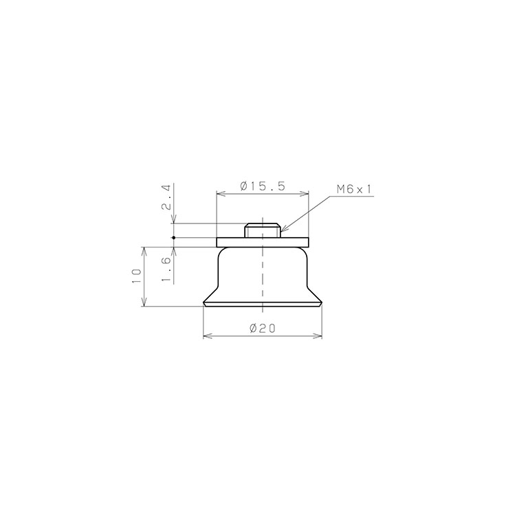 Bộ Nấm Hút Chân Không Có Vít Ren, Cao Su Nitrile (NBR), O.D 20 mm, Pisco VP20RN-M6_drawing