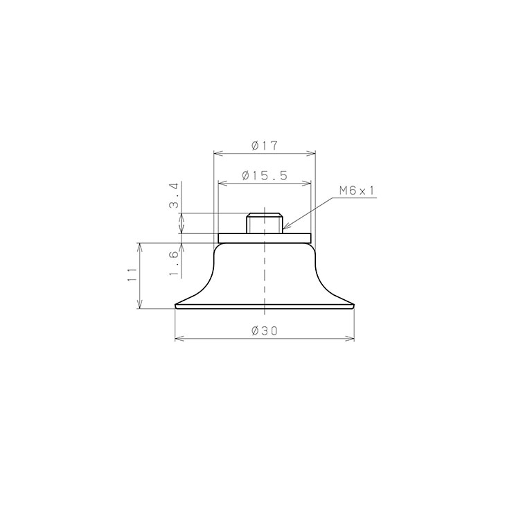 Bộ Nấm Hút Chân Không Có Vít Ren, Silicone Dẫn Điện, O.D 30 mm, Pisco VP30RSE-M6_drawing