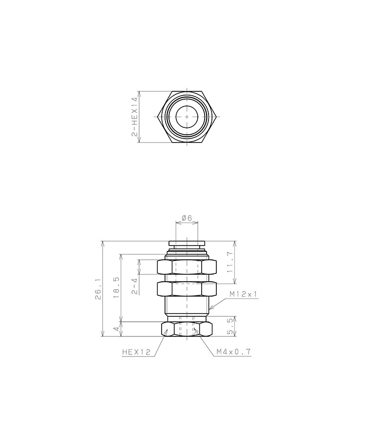 Bộ Nấm Hút Chân Không Và Giá Đỡ, Cao Su Nitrile (NBR), O.D 15 mm, Pisco VPA15RN-6J_drawing