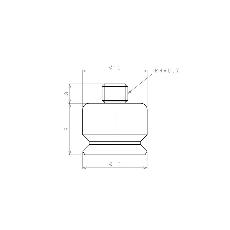 Bộ Nấm Hút Chân Không Có Vít Ren, Cao Su Fluoro, O.D 10 mm, Pisco VP10RF-M4_drawing