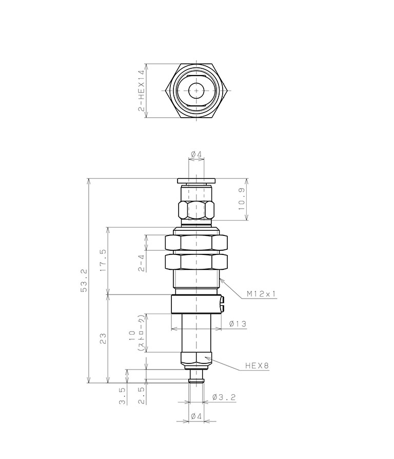 Bộ Nấm Hút Chân Không Và Giá Đỡ, Cao Su Nitrile (NBR), O.D 8 mm, Pisco VPC8-10RN-4J_drawing