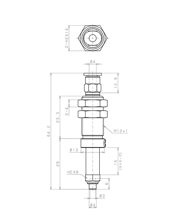 Bộ Nấm Hút Chân Không Và Giá Đỡ, Cao Su Nitrile (NBR), O.D 4 mm, Pisco VPC4-15RN-4J_drawing
