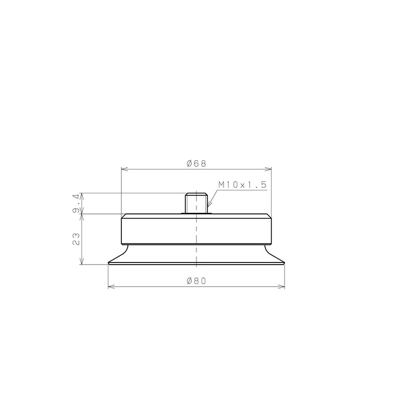 Bộ Nấm Hút Chân Không Có Vít Ren, Cao Su Nitrile (NBR), O.D 80 mm, Pisco VP80RN-M10_drawing
