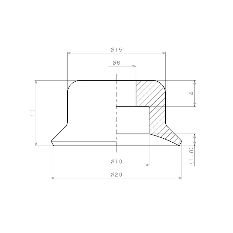 Đầu Nấm Hút Chân Không, Cao Su Fluoro, O.D 20 mm, Pisco VP20RF_drawing