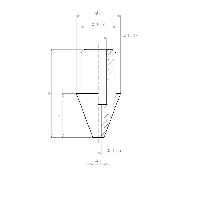 Đầu Nấm Hút Chân Không, Silicone, O.D 1 mm, Pisco VP1RS_drawing
