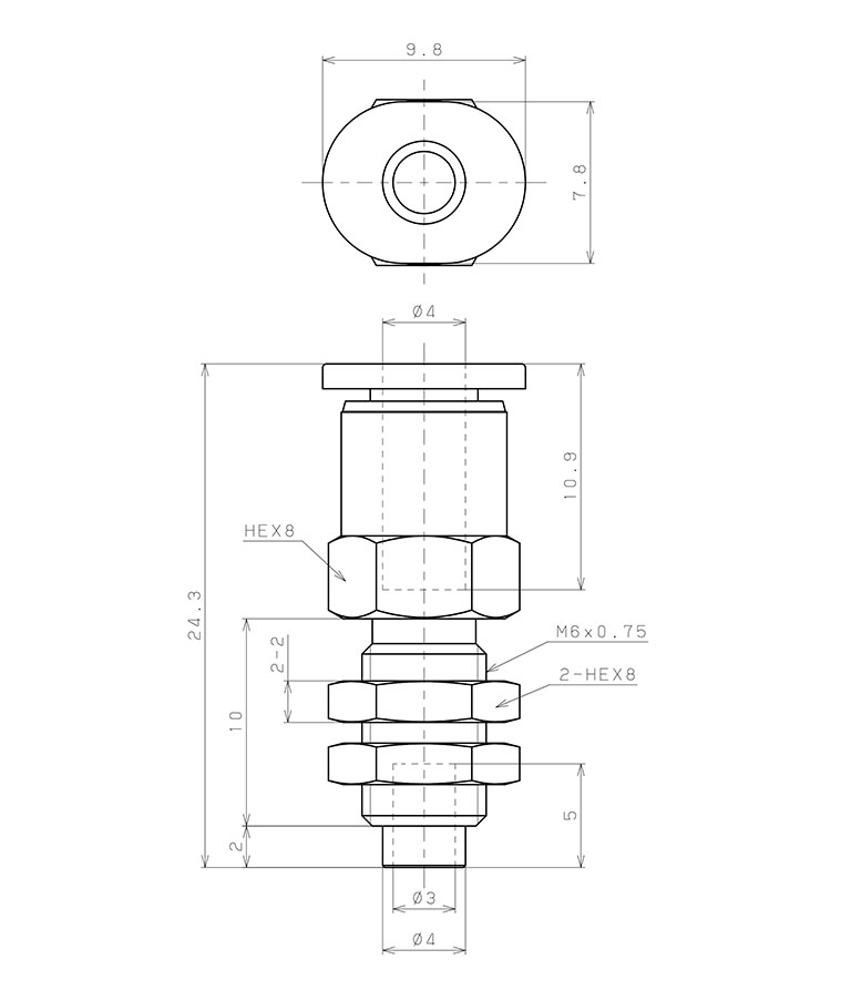 Bộ Nấm Hút Chân Không Và Giá Đỡ, Cao Su Nitrile (NBR), O.D 4 mm, Pisco VPA4RN-4J_drawing