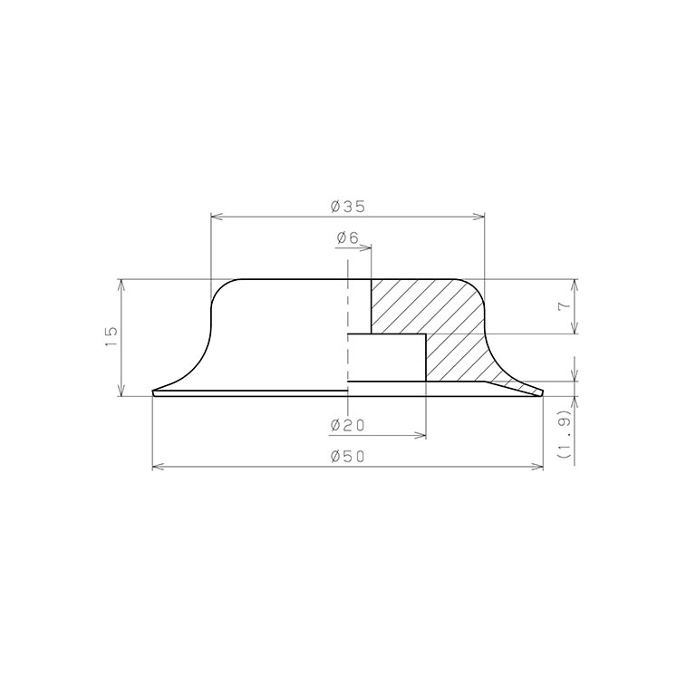 Đầu Nấm Hút Chân Không, Silicone, O.D 50 mm, Pisco VP50RS_drawing